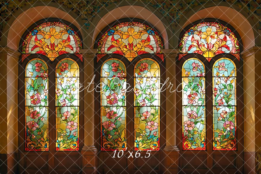 Kate Jugendstil Glasfenster Blumen Bunt Hintergrund Entworfen von Emetselch - Kate Backdrop.de