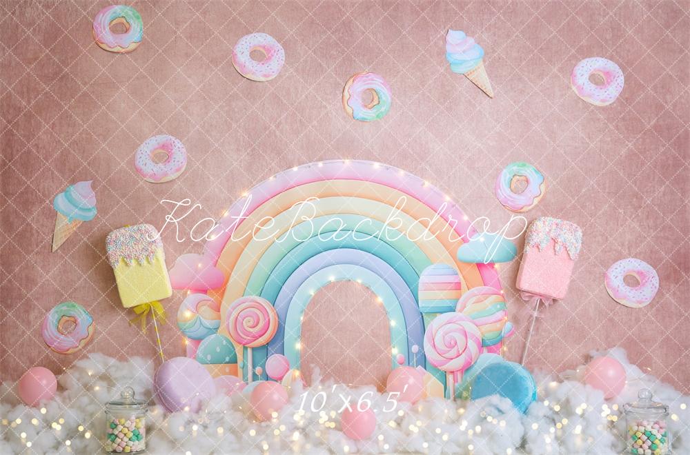 Kate Regenbogen Lutscher Donuts Pastell Hintergrund Entworfen von Megan Leigh - Kate Backdrop.de