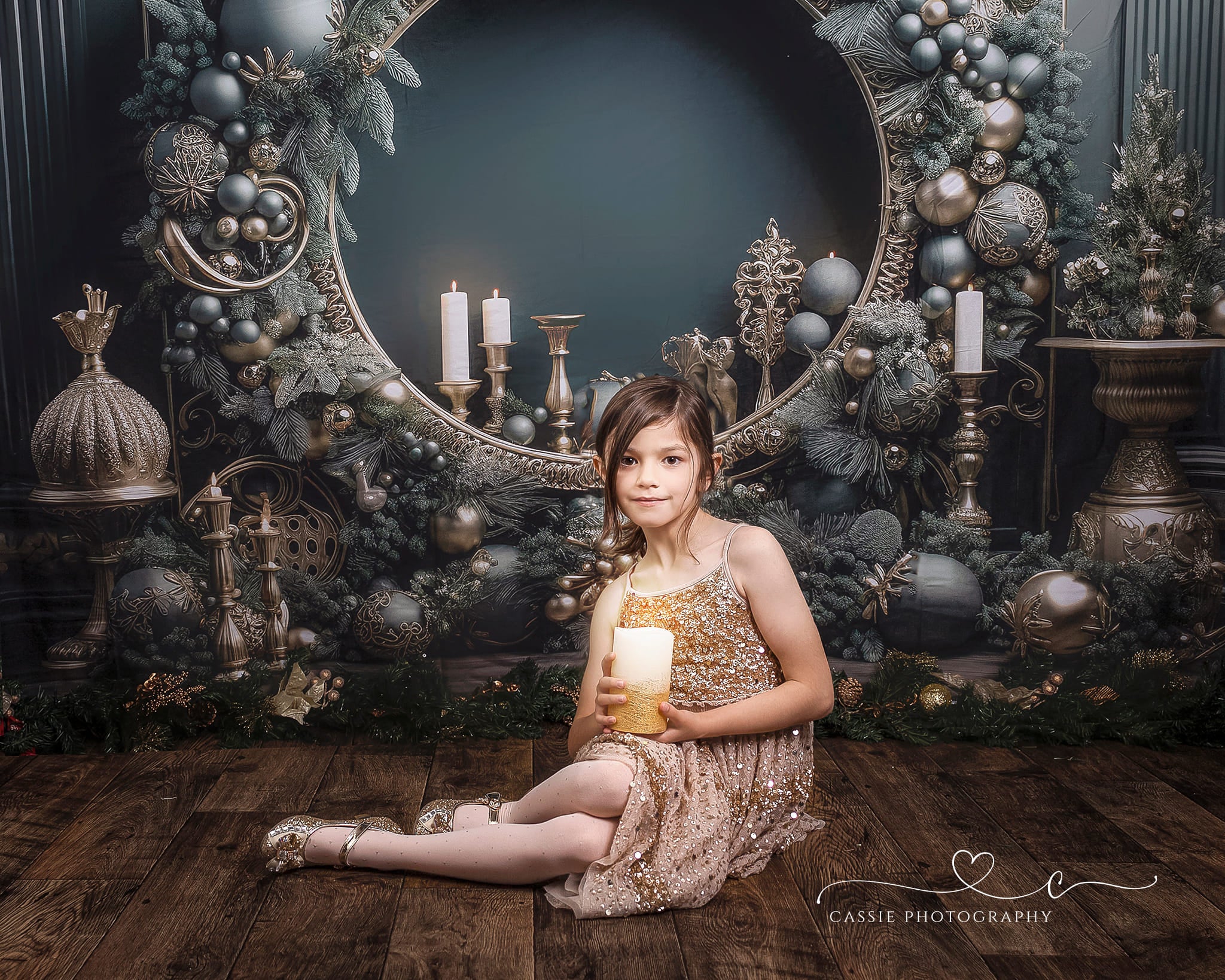 Kate Weihnachten Vintage Grün Wand Großer Kranz Hintergrund von Emetselch - Kate Backdrop.de