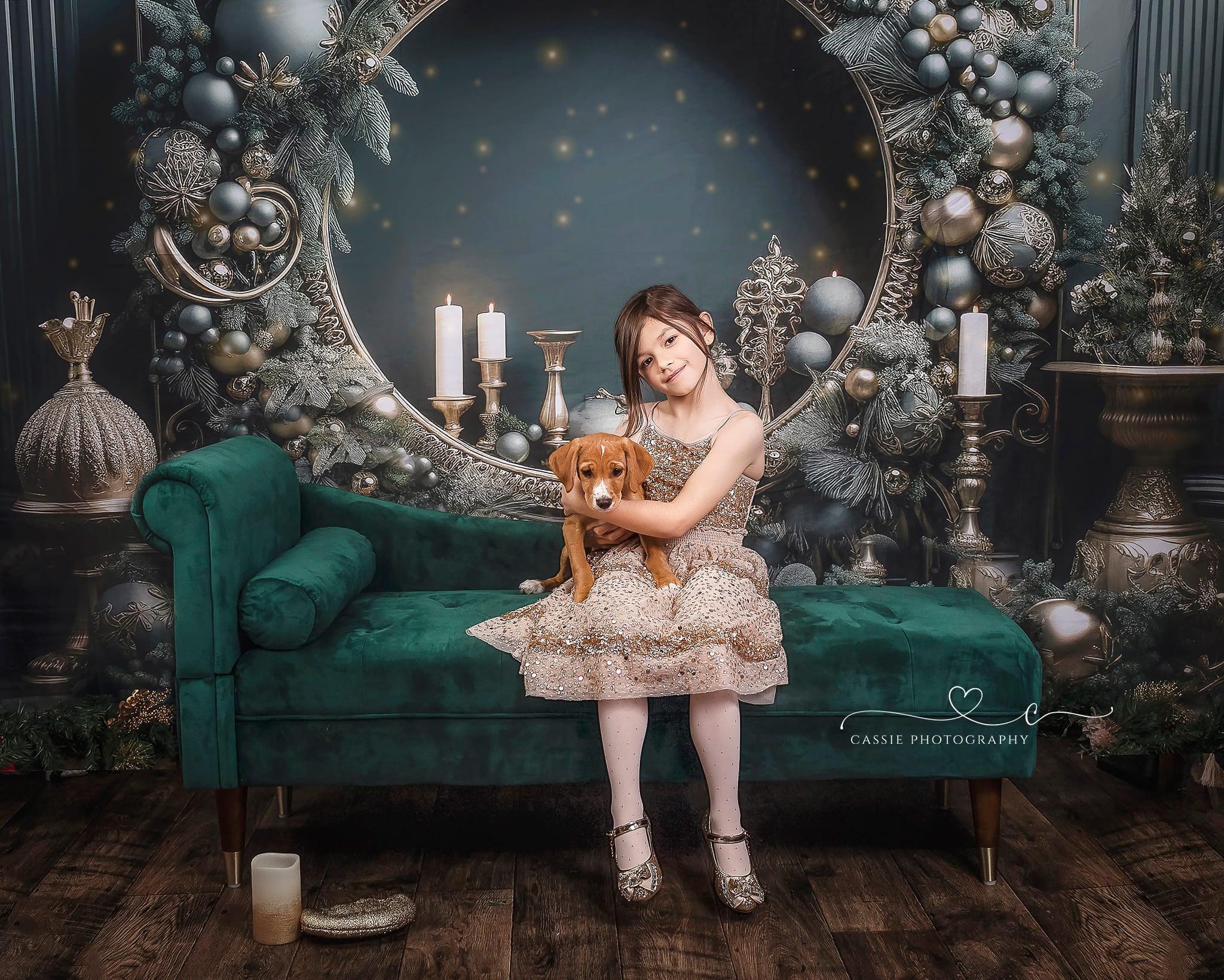 Kate Weihnachten Vintage Grün Wand Großer Kranz Hintergrund von Emetselch - Kate Backdrop.de