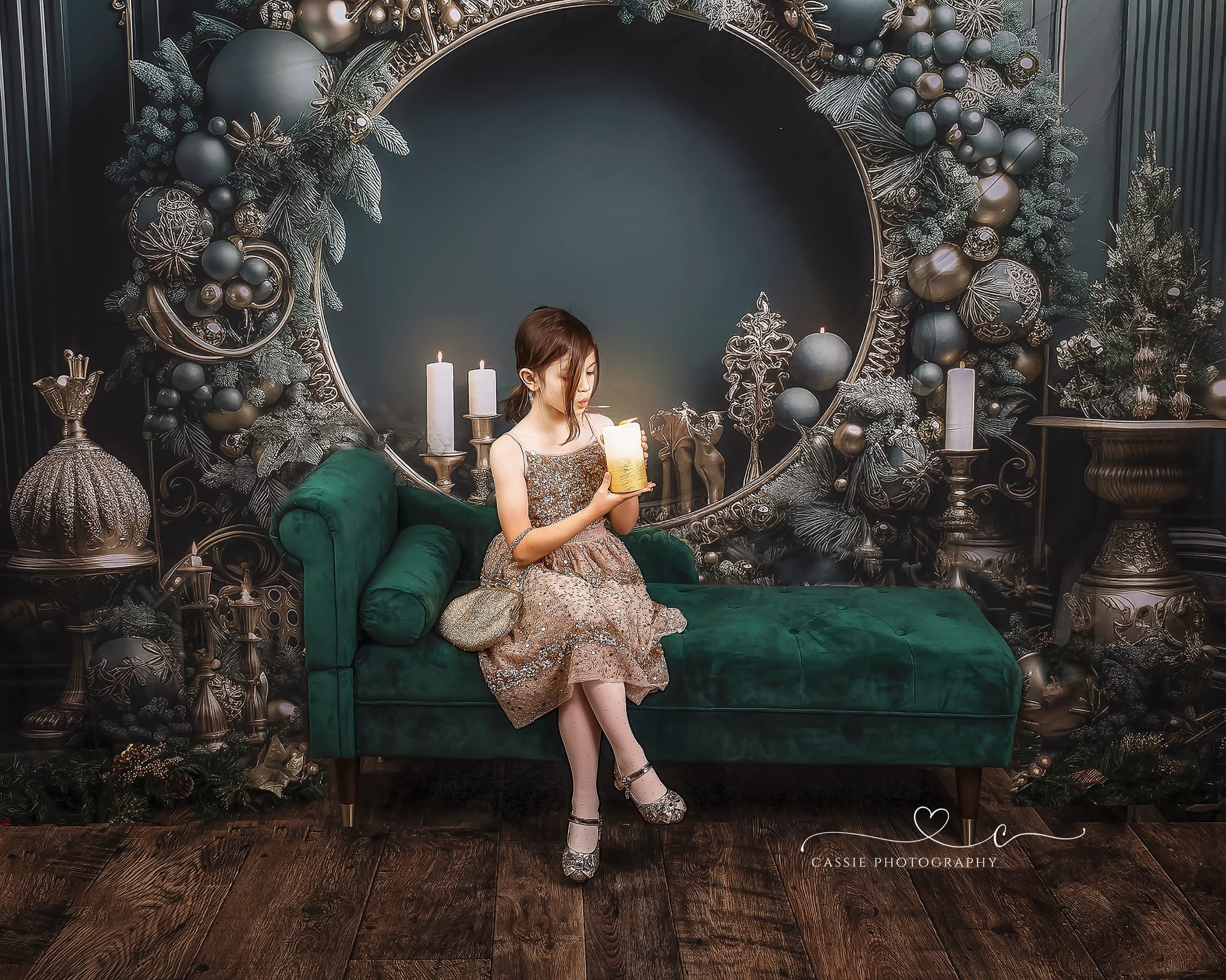 Kate Weihnachten Vintage Grün Wand Großer Kranz Hintergrund von Emetselch - Kate Backdrop.de