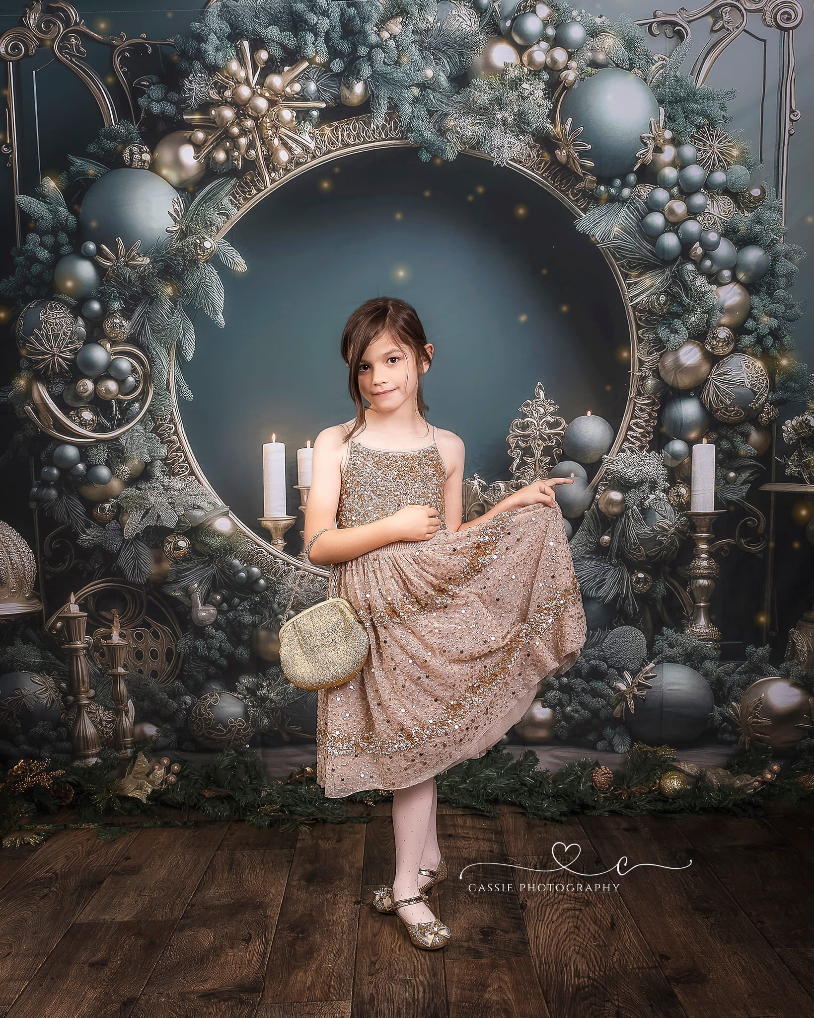 Kate Weihnachten Vintage Grün Wand Großer Kranz Hintergrund von Emetselch - Kate Backdrop.de