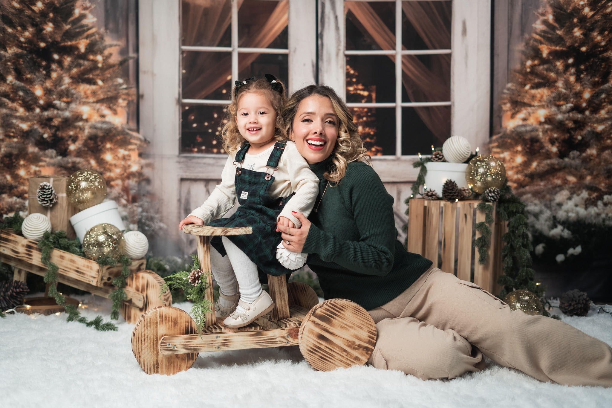 Kate Weihnachten-Scheune mit Lichtern und Weihnachtsbaum als Hintergrund von Emetselch