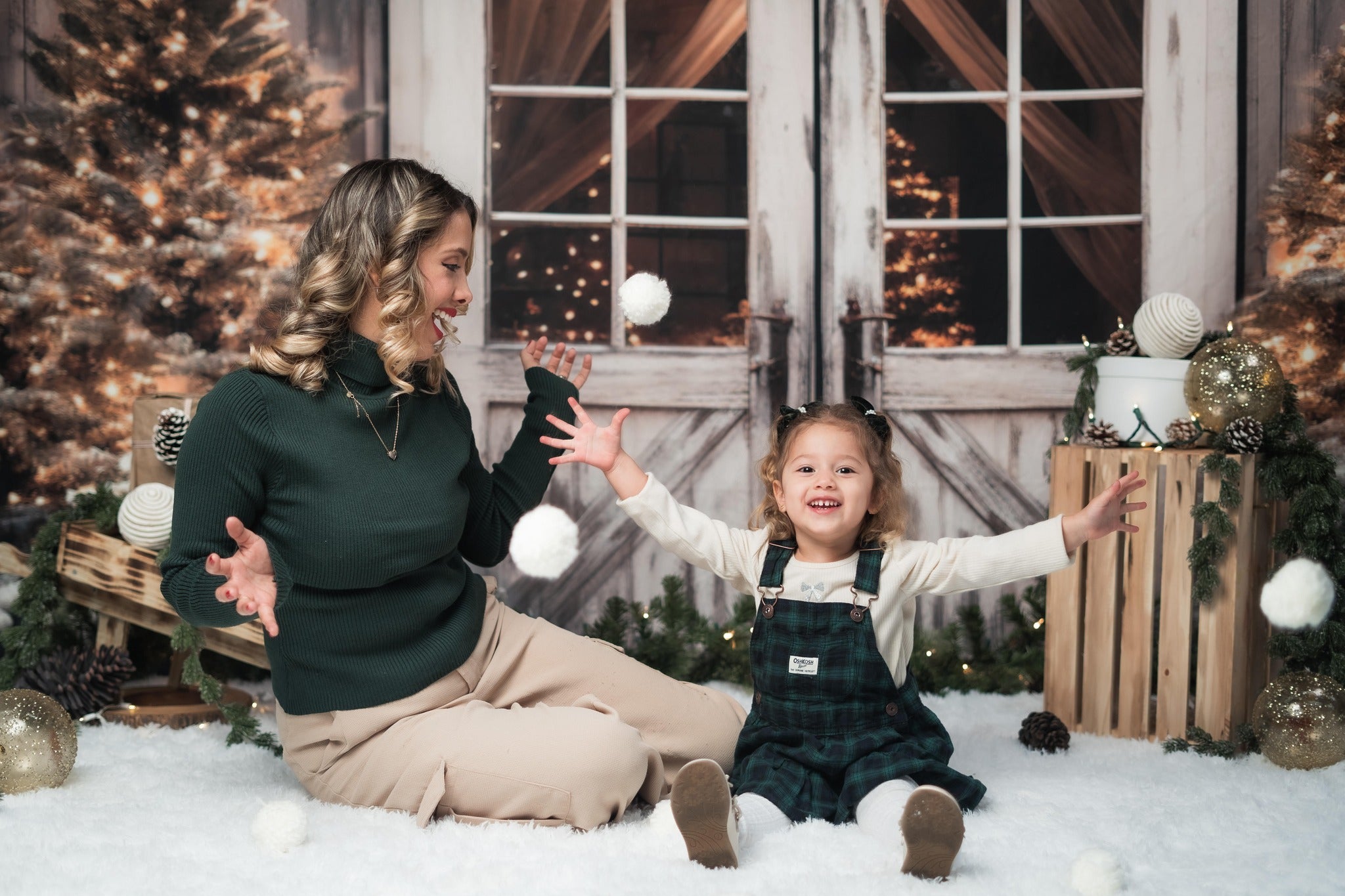 Kate Weihnachten-Scheune mit Lichtern und Weihnachtsbaum als Hintergrund von Emetselch