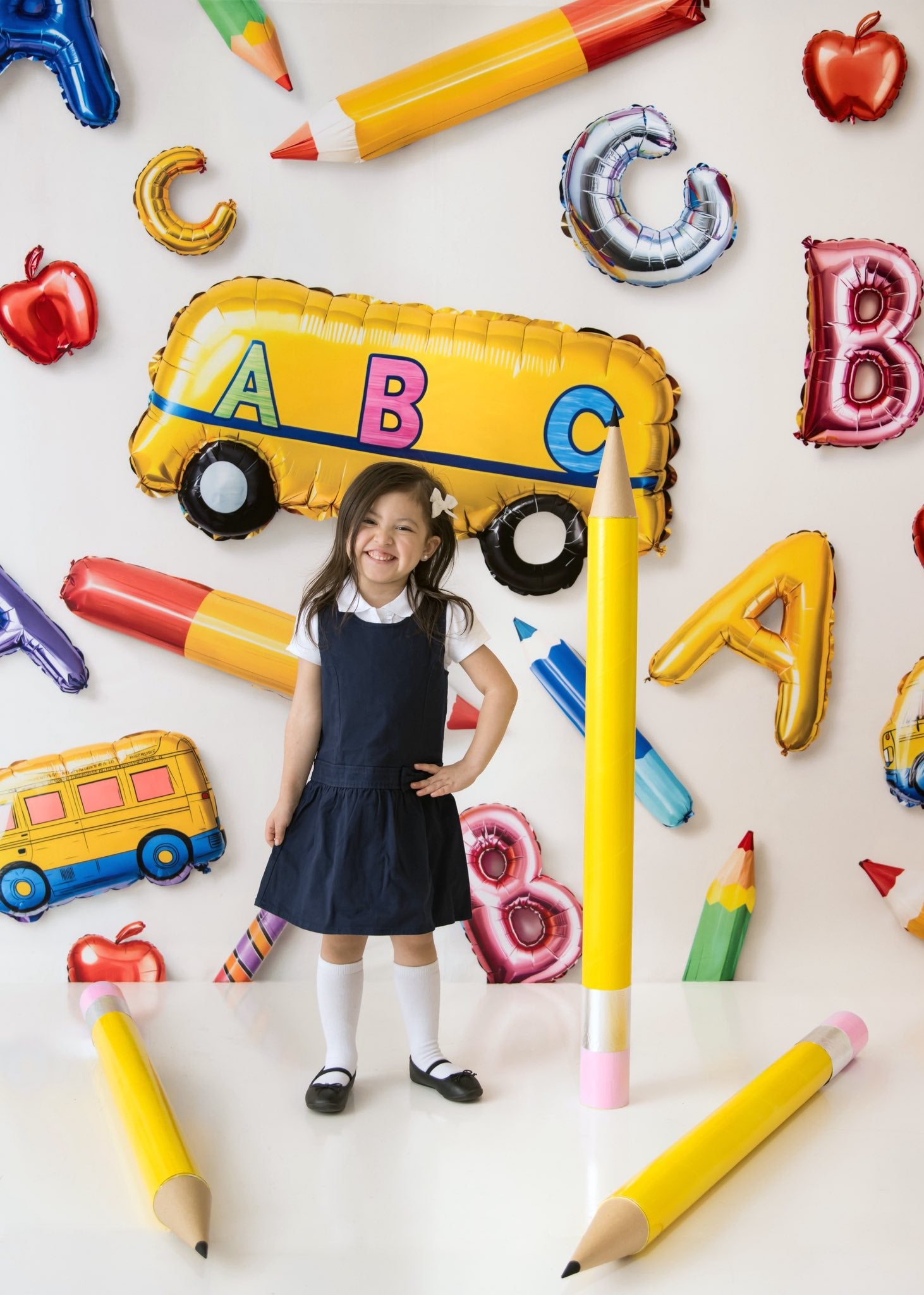 ⚡Blitzangebote-Kate Zurück zu Schule Ballons Alphabet Bus Hintergrund - Kate Backdrop.de