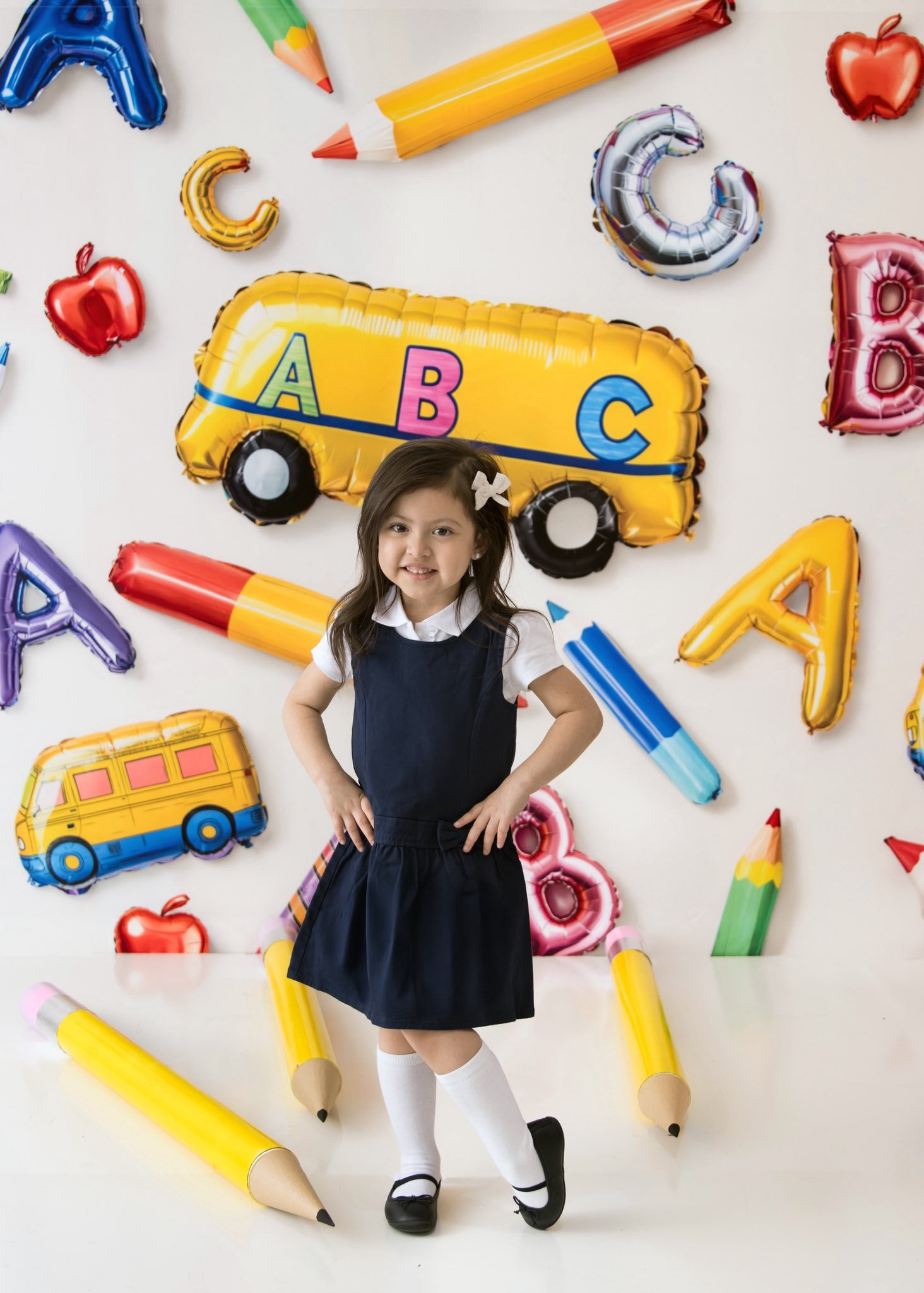 ⚡Blitzangebote-Kate Zurück zu Schule Ballons Alphabet Bus Hintergrund - Kate Backdrop.de