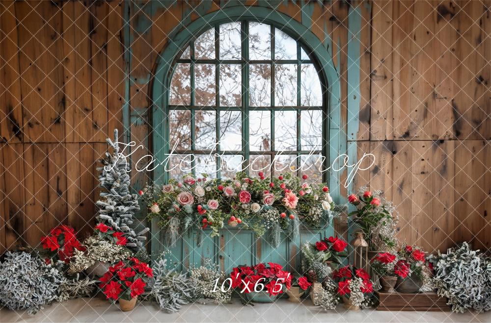 Kate Weihnachten Fenster Blumen Holz Hintergrund Entworfen von Laura Bybee - Kate Backdrop.de