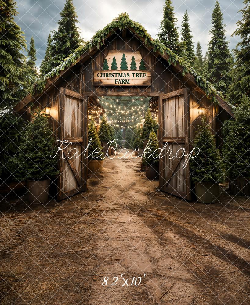Kate Weihnachten Tannenbaum Scheune Lichter Hintergrund Entworfen von Emetselch - Kate Backdrop.de