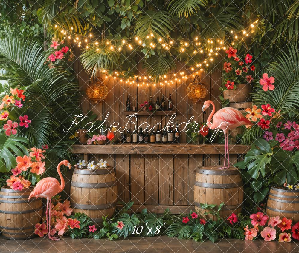 Kate Tropical Flamingos Blumen Holz Fleece Hintergrund Entworfen von Emetselch - Kate Backdrop.de