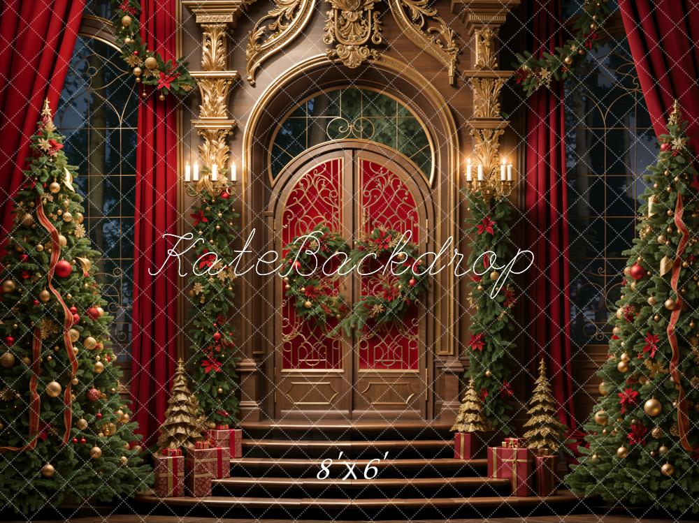 Kate Weihnachten Palast Tür Weihnachtsbäume Rot Hintergrund Entworfen von Emetselch