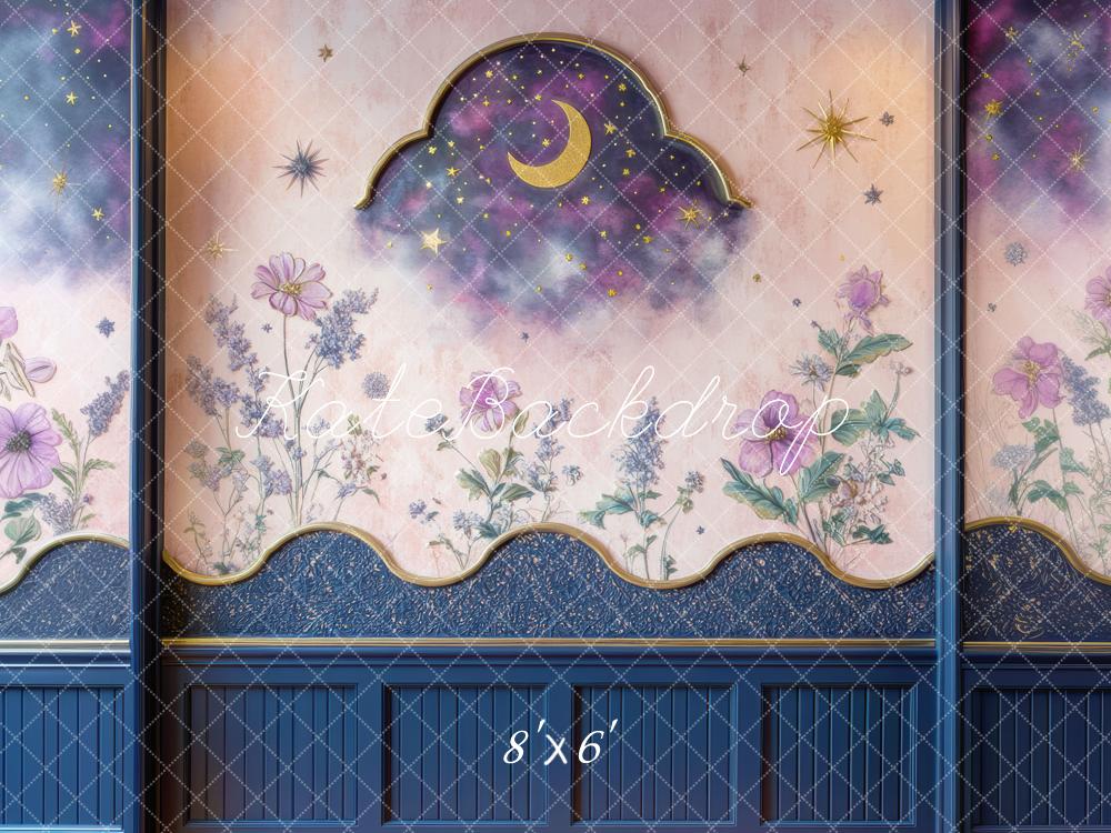 Kate Nacht Himmel Mond Sterne Blumen Hintergrund Entworfen von Mini MakeBelieve - Kate Backdrop.de
