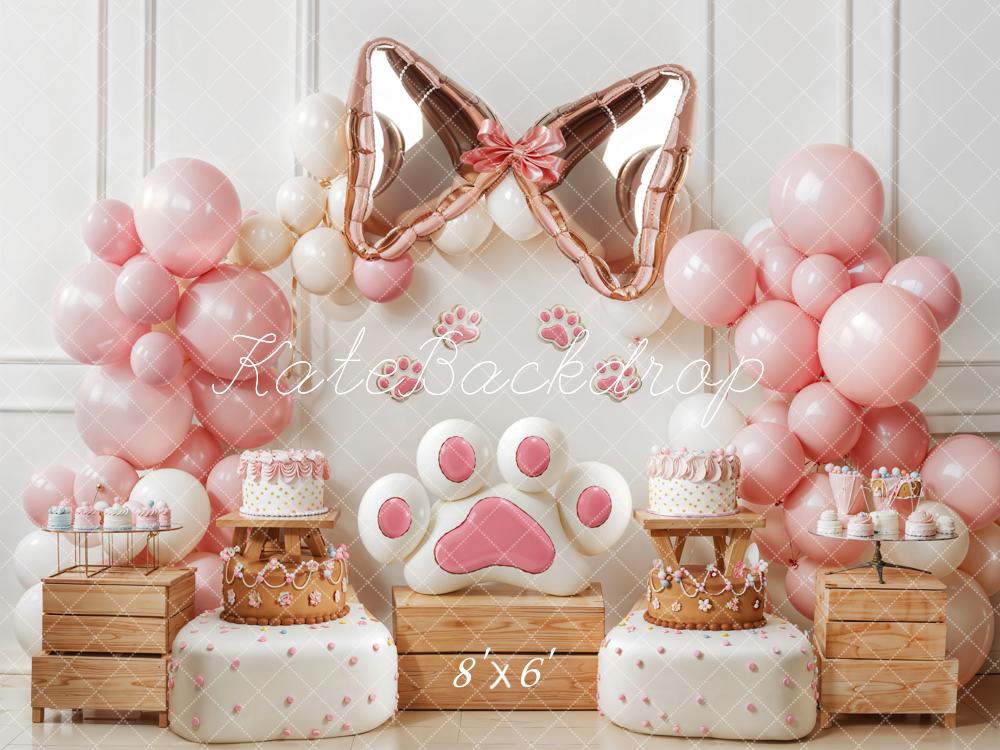 Kate Geburtstag Katzenpfote Schleife Rosa Fleece Hintergrund Entworfen von Emetselch - Kate Backdrop.de