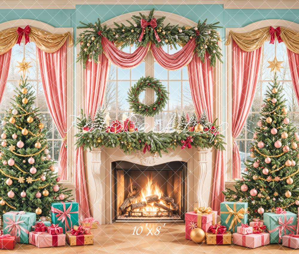 Kate Weihnachten Kamin Weihnachtsbäume Pastell Fleece Hintergrund Entworfen von Emetselch - Kate Backdrop.de