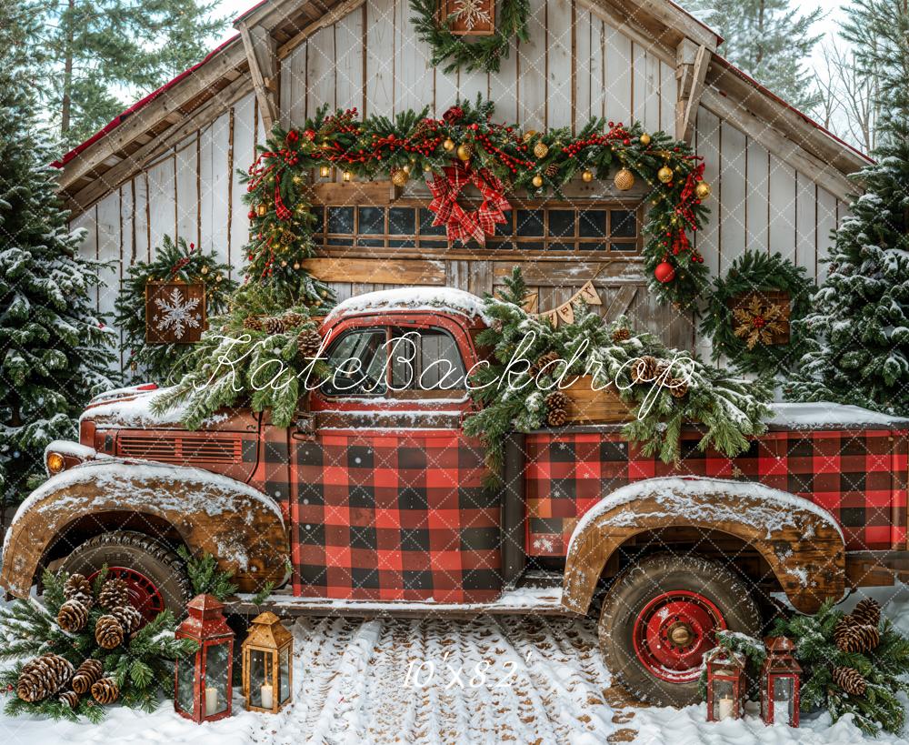 Kate Weihnachten Alter Truck Scheune Schnee Hintergrund Entworfen von Emetselch - Kate Backdrop.de