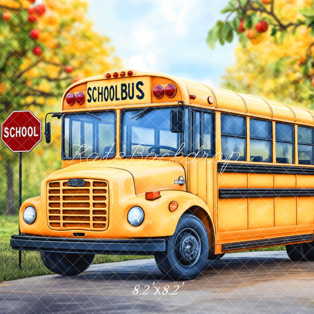 Kate Zurück Zur Schule Schulbus Apfelbäume Hintergrund Entworfen von Emetselch - Kate Backdrop.de