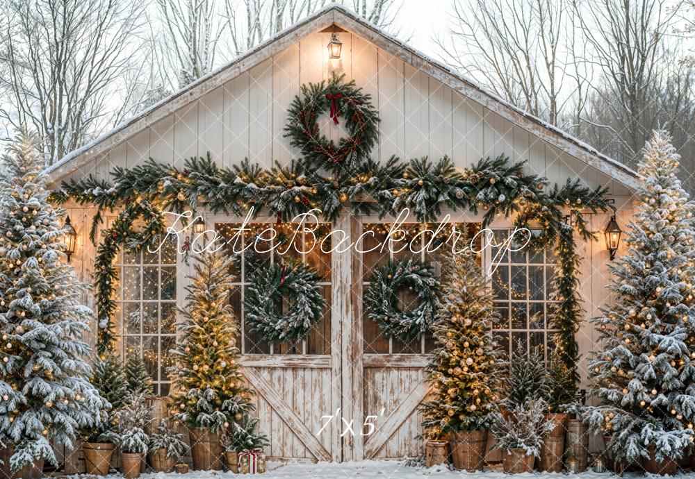 Kate Weihnachten Scheune Tannen Vintage Hintergrund Entworfen von Emetselch - Kate Backdrop.de
