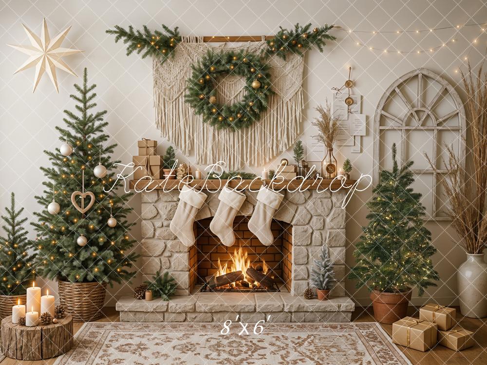 Kate Weihnachten Kamin Tannenbäume Gemütlich Hintergrund Entworfen von Ashley Paul - Kate Backdrop.de