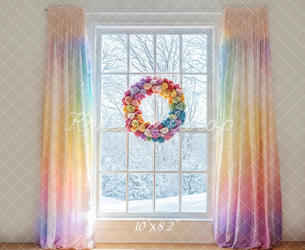 Kate Winter Fenster Blumenkranz Pastellfarben Hintergrund Entworfen von Emetselch