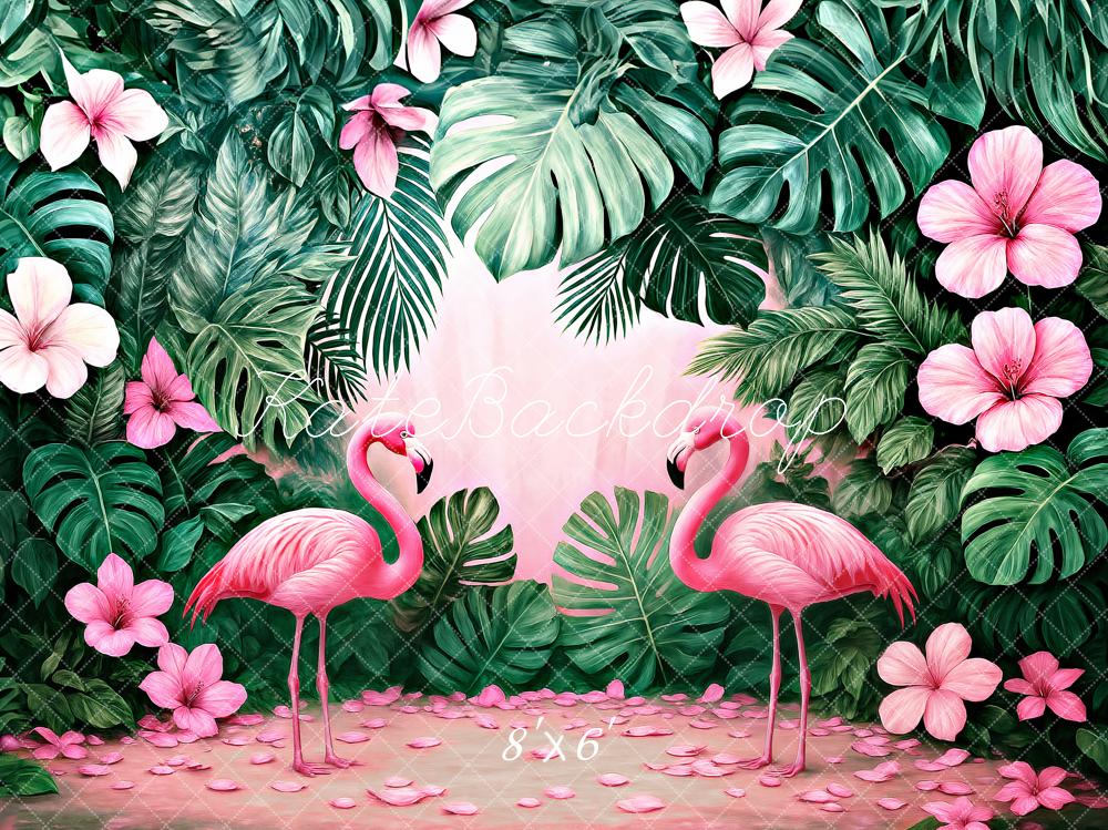 Kate Tropisch Flamingos Monstera Hibiskus Hintergrund Entworfen von Ashley Paul - Kate Backdrop.de