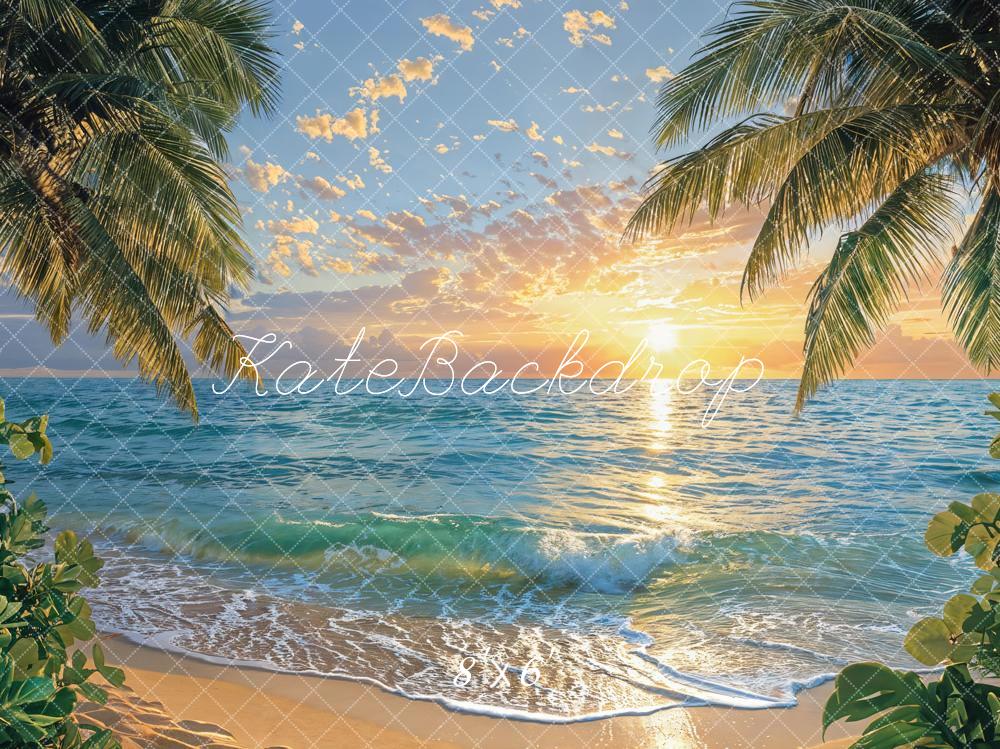 Kate Sommer Strand Palmen Sonnenuntergang Hintergrund Entworfen von Emetselch