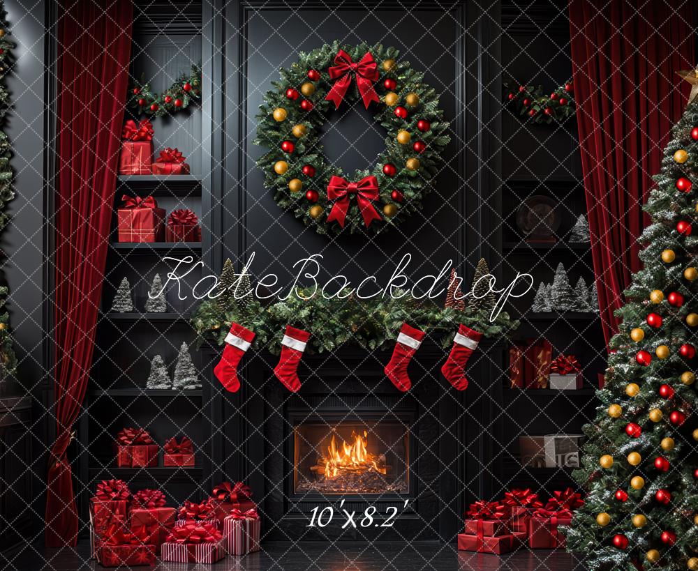 Kate Weihnachten Kamin Kranz Weihnachtsbaum Hintergrund Entworfen von Mini MakeBelieve - Kate Backdrop.de