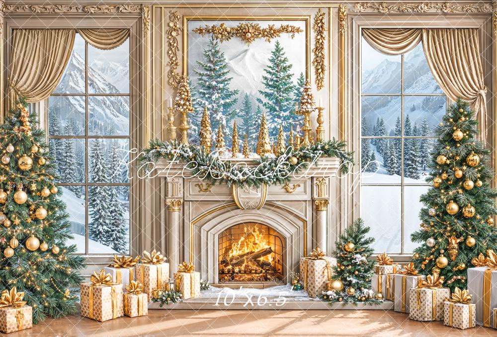 Kate Weihnachten Kamin Geschenke Gold Fleece Hintergrund Entworfen von Emetselch - Kate Backdrop.de
