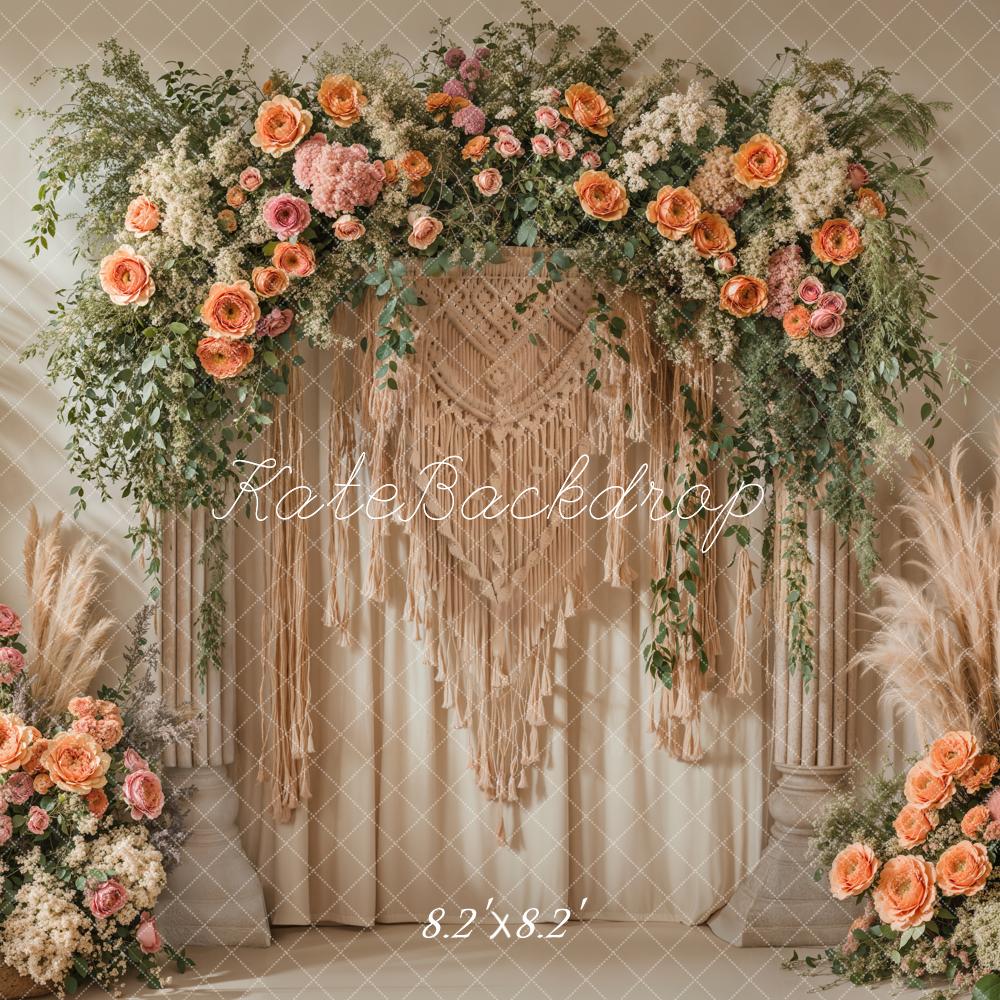 Kate Boho Blumenkranz Makramee Beige Hintergrund Entworfen von Emetselch - Kate Backdrop.de