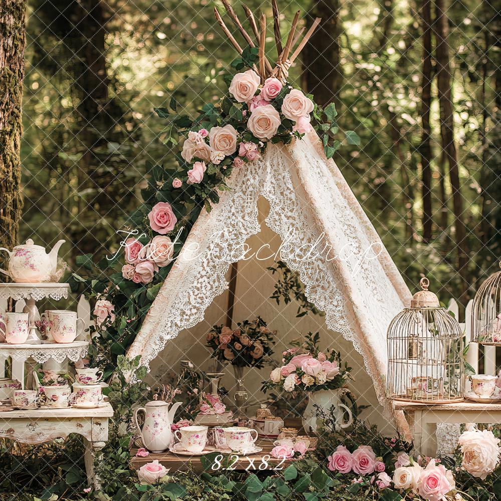 Kate Kinder Teepee Blumen Vintage Hintergrund Entworfen von Patty Roberts - Kate Backdrop.de