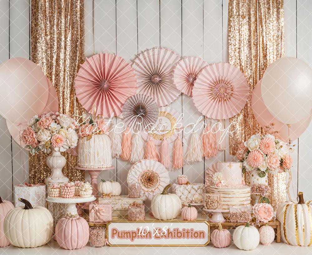 Kate Herbst Kürbis Kuchen Roségold Fleece Hintergrund Entworfen von Emetselch - Kate Backdrop.de