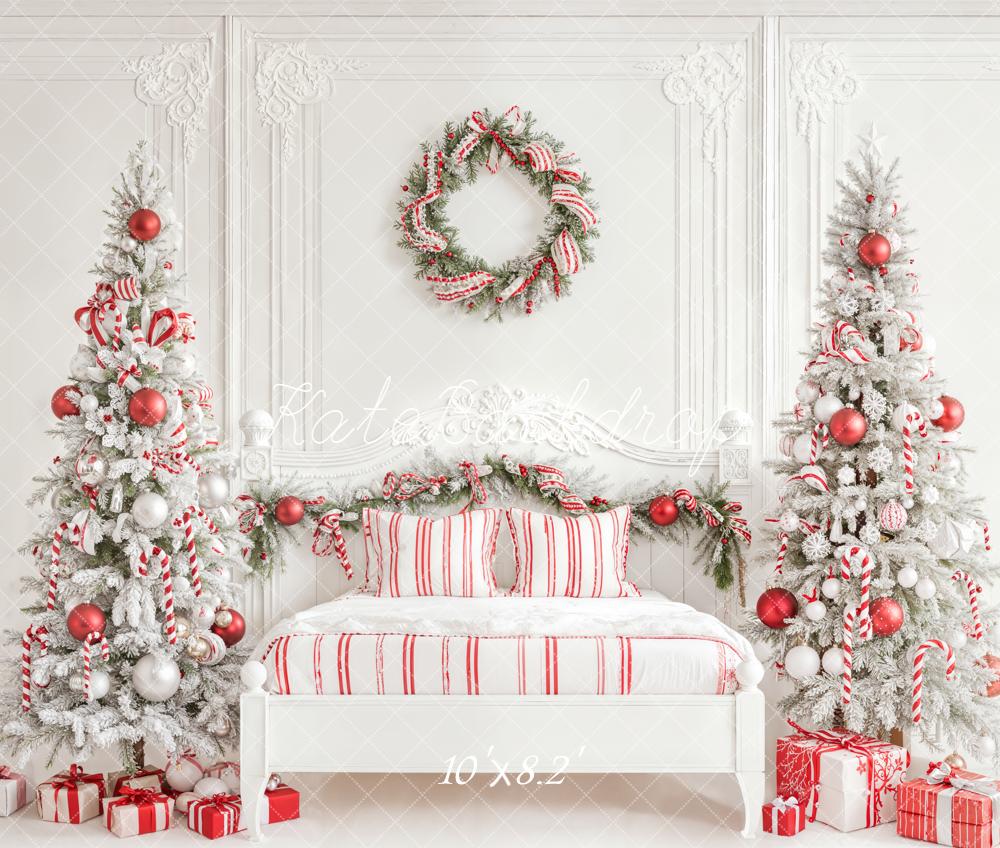 Kate Weihnachten Schlafzimmer Weihnachtsbaum Weiß Rot Fleece Hintergrund Entworfen von Emetselch - Kate Backdrop.de