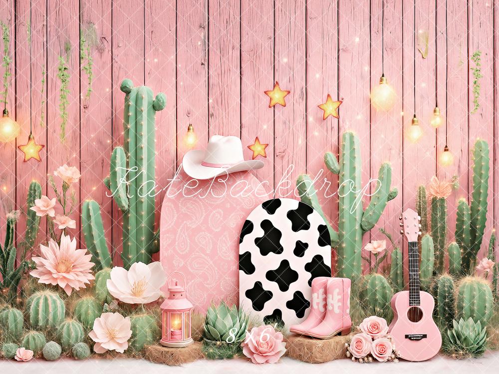 Kate Western Kaktus Blume Rosa Hintergrund Entworfen von Ashley Paul - Kate Backdrop.de