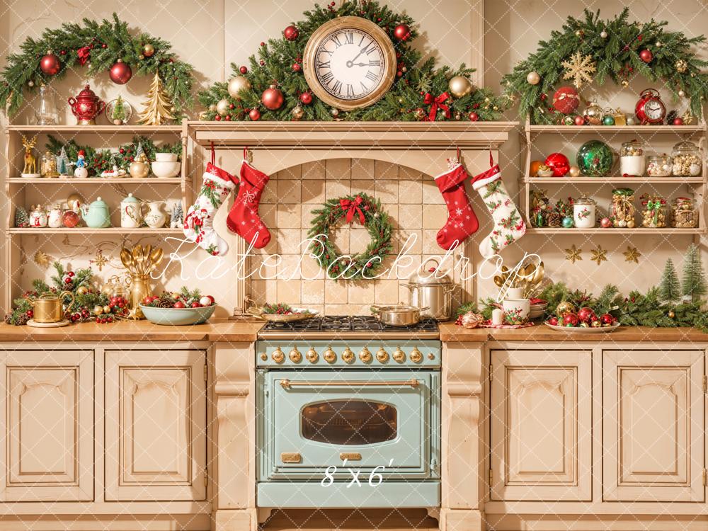 Kate Weihnachten Küche Kranz Girlande Hintergrund Entworfen von Emetselch - Kate Backdrop.de