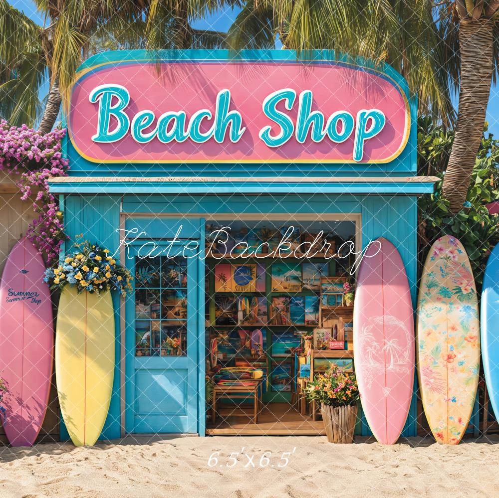 Kate Sommer Strandladen Surfbretter Bunt Hintergrund Entworfen von Emetselch - Kate Backdrop.de