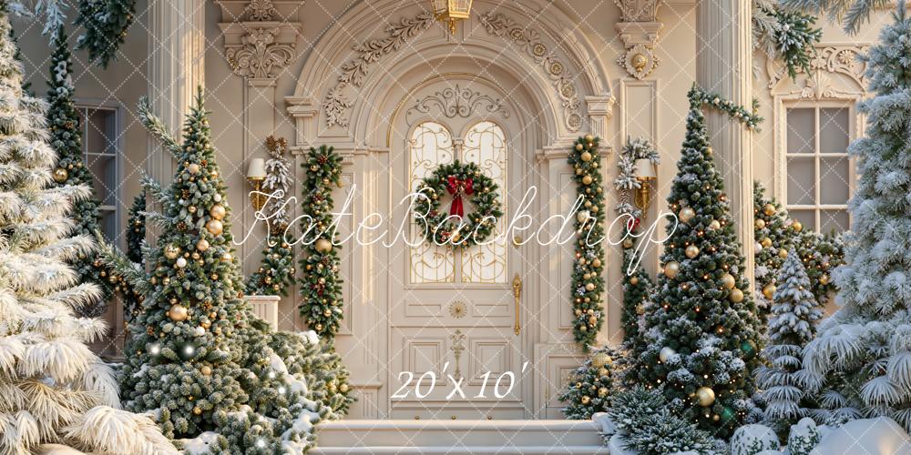 Kate Weihnachten Veranda Tannenbaum Schnee Hintergrund Entworfen von Emetselch - Kate Backdrop.de