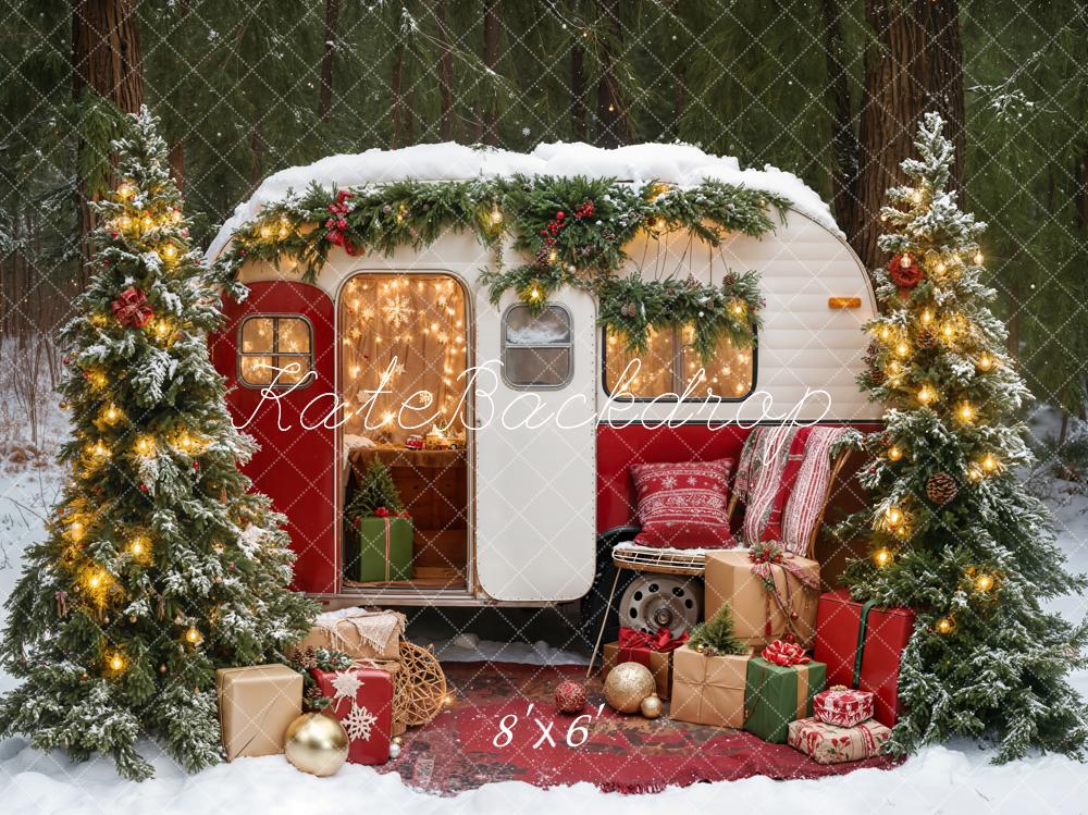 Kate Weihnachten Wohnwagen Geschenke Schnee Hintergrund Entworfen von Emetselch - Kate Backdrop.de