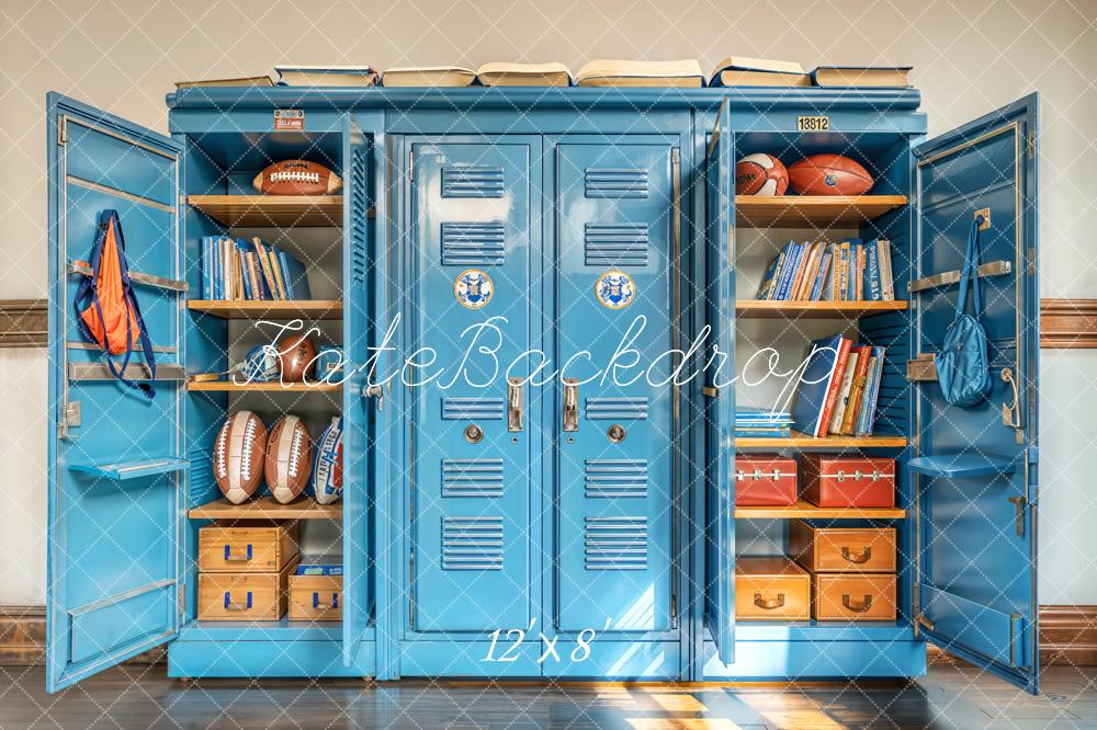 Kate Zurück Zur Schule Spind Sport Blau Fleece Hintergrund Entworfen von Emetselch - Kate Backdrop.de