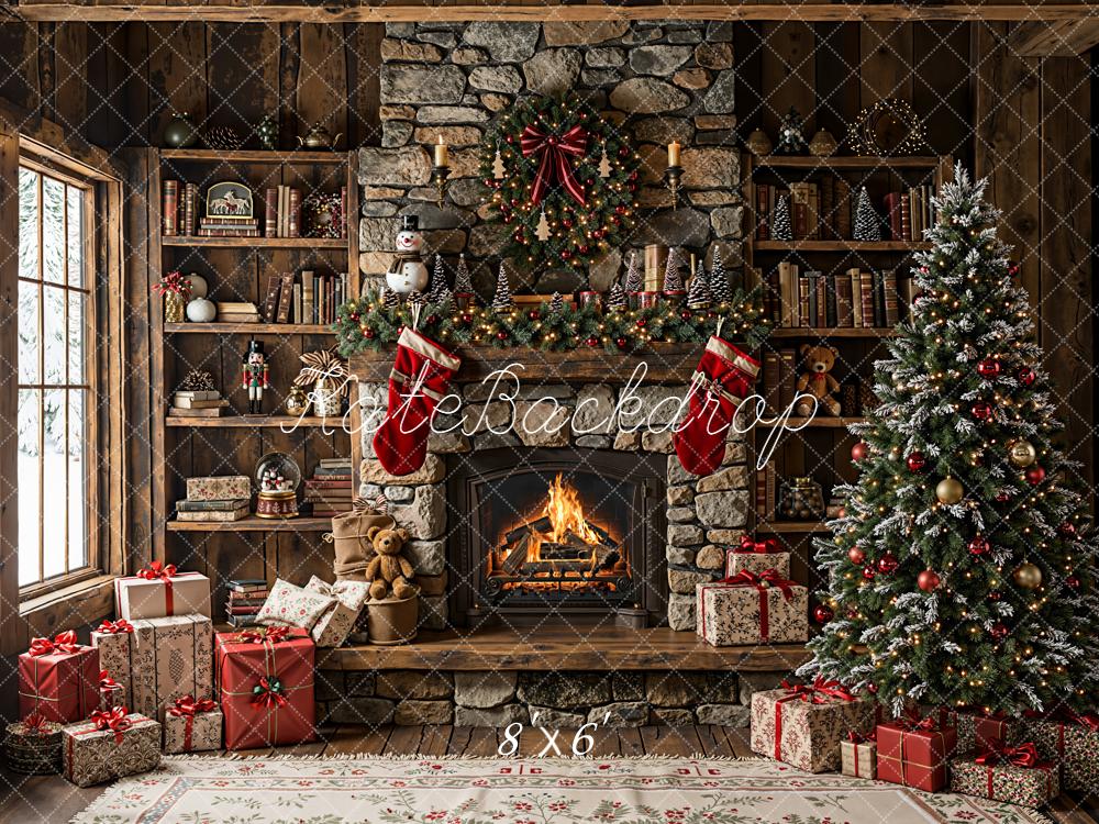 Kate Weihnachten Kamin Weihnachtsbaum Rustikal Hintergrund Entworfen von Emetselch - Kate Backdrop.de