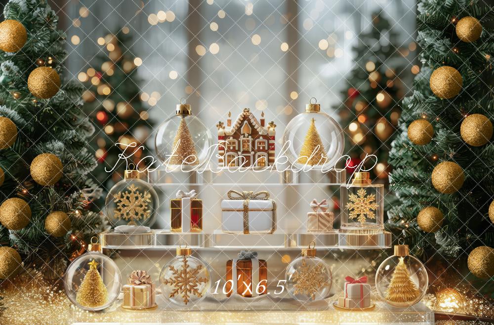 Kate Weihnachten Geschenke Christbaumkugeln Gold Hintergrund Entworfen von Mini MakeBelieve - Kate Backdrop.de