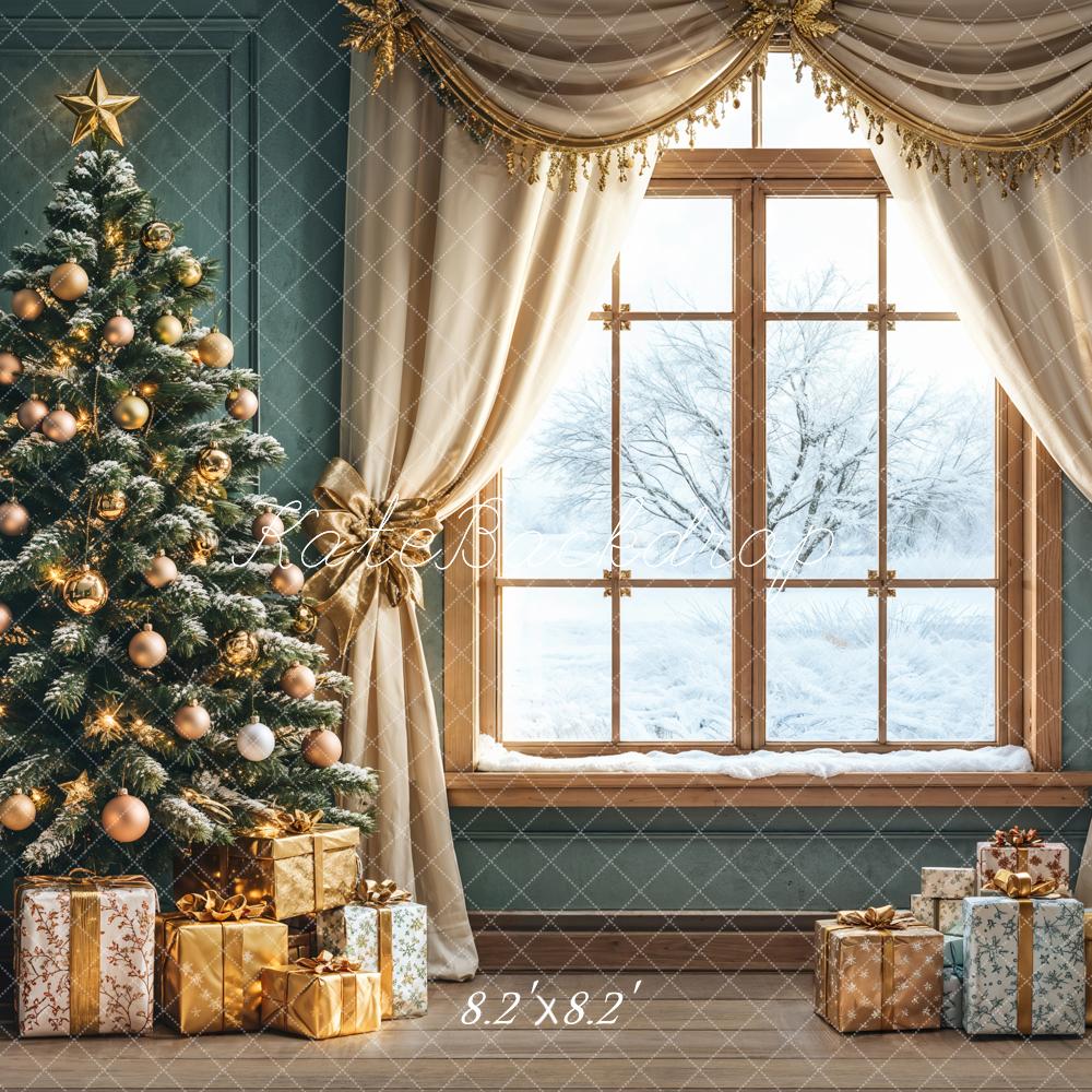 Kate Weihnachten Baum Geschenke Winterfenster Hintergrund Entworfen von Emetselch