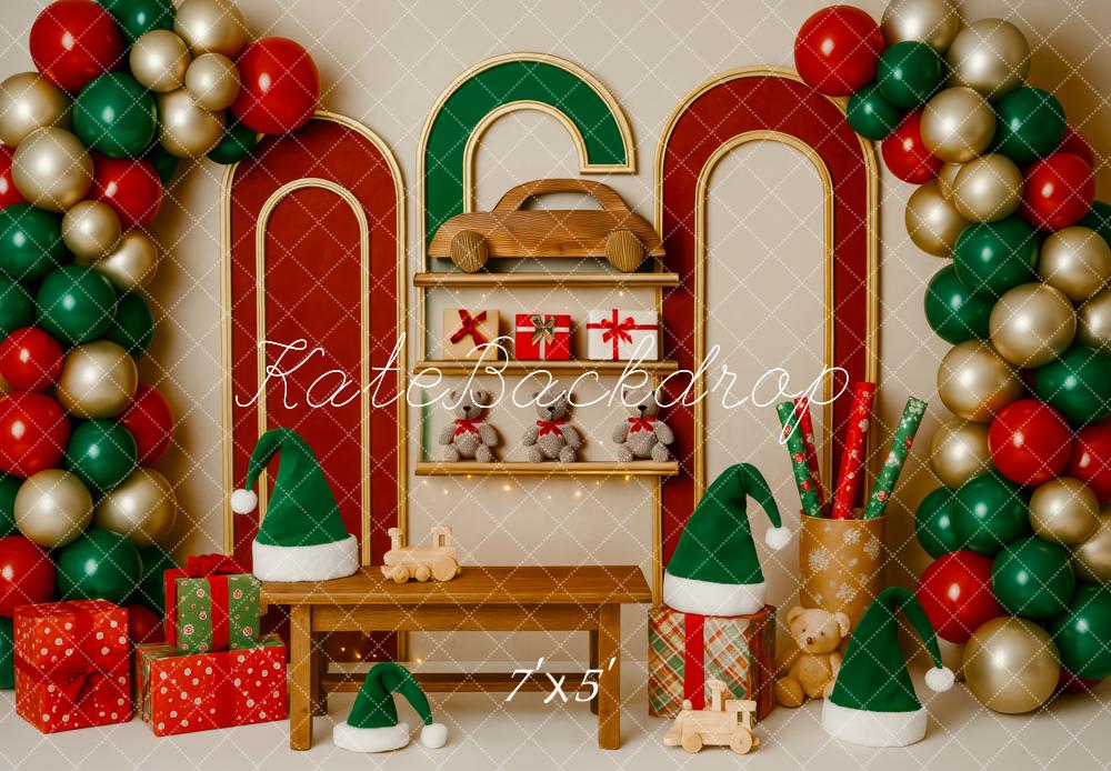 Kate Weihnachten Ballons Geschenke Regal Hintergrund Entworfen von Patty Roberts - Kate Backdrop.de