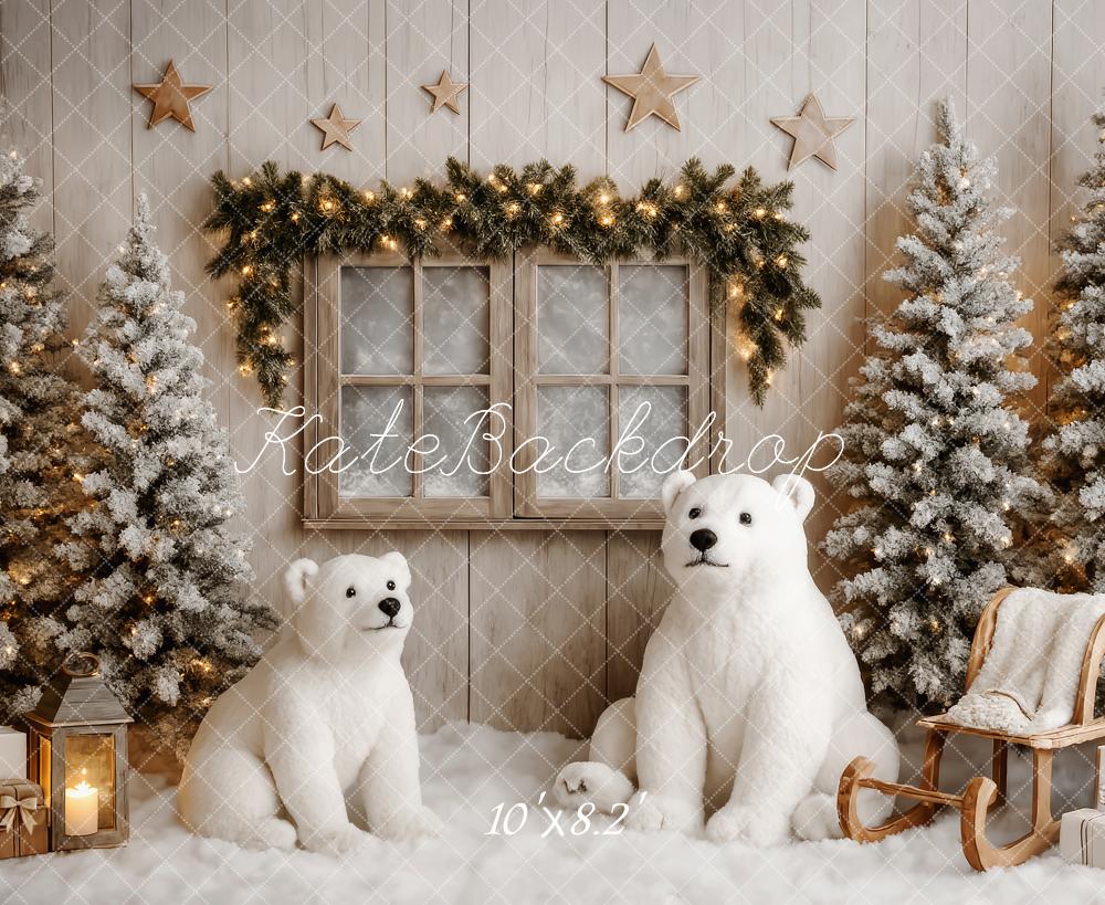 Kate Weihnachten Polarbären Fenster Schnee Hintergrund Entworfen von Patty Roberts - Kate Backdrop.de