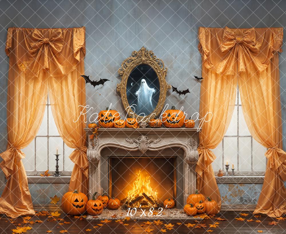 Kate Halloween Kamin Kürbisse Orange Hintergrund Entworfen von Emetselch - Kate Backdrop.de
