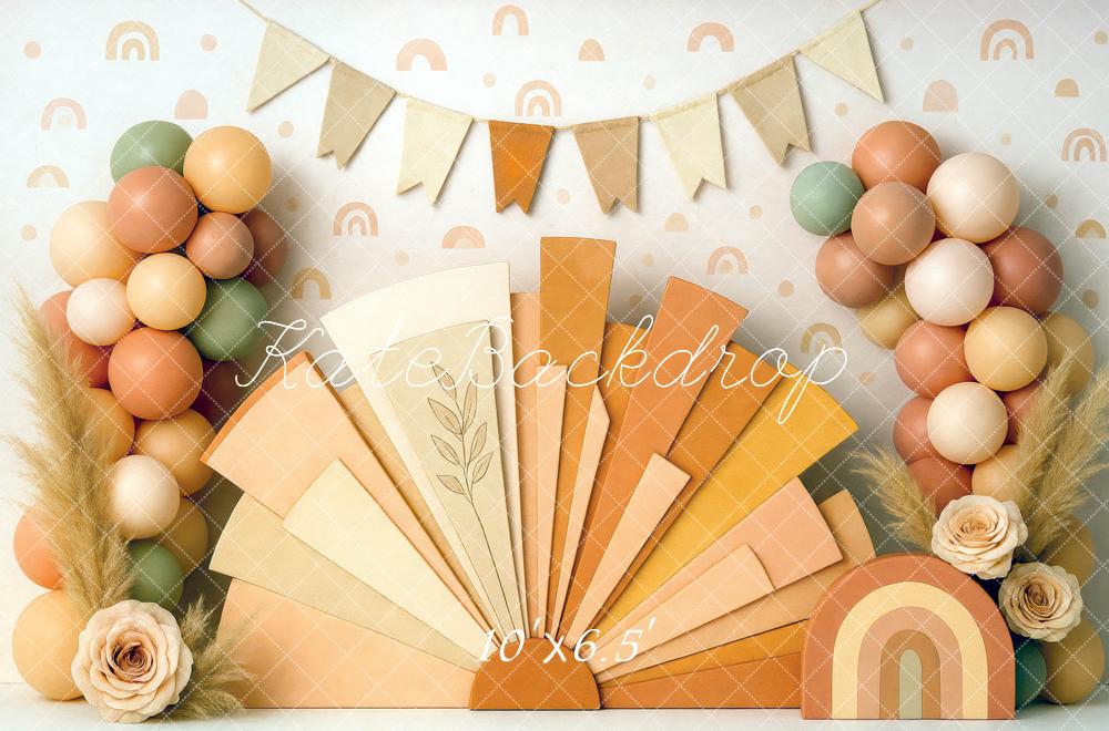 Kate Boho Regenbogen Ballons Fächer Pastell Hintergrund Entworfen von Mini MakeBelieve - Kate Backdrop.de