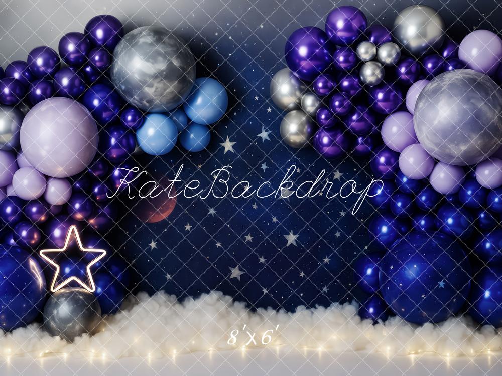 Kate Geburtstag Sternenhimmel Ballons Blau Hintergrund Entworfen von Patty Roberts - Kate Backdrop.de