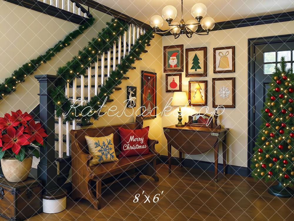 Kate Weihnachten Wohnzimmer Treppe Baum Hintergrund Entworfen von Mini MakeBelieve - Kate Backdrop.de