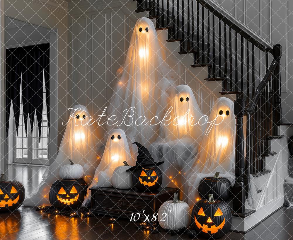 Kate Halloween Geister Kürbisse Treppe Hintergrund Entworfen von Mini MakeBelieve - Kate Backdrop.de