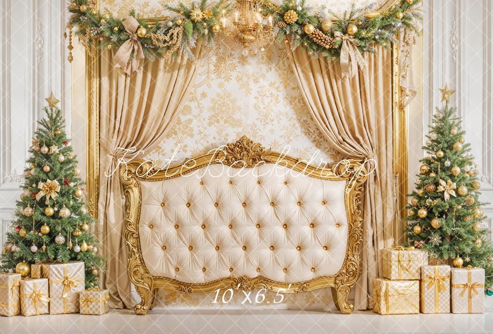Kate Weihnachten Geschenke Weihnachtsbaum Gold Fleece Hintergrund Entworfen von Emetselch - Kate Backdrop.de