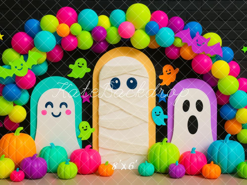 Kate Halloween Geister Kürbisse Bunte Luftballons Hintergrund Entworfen von Mini MakeBelieve - Kate Backdrop.de