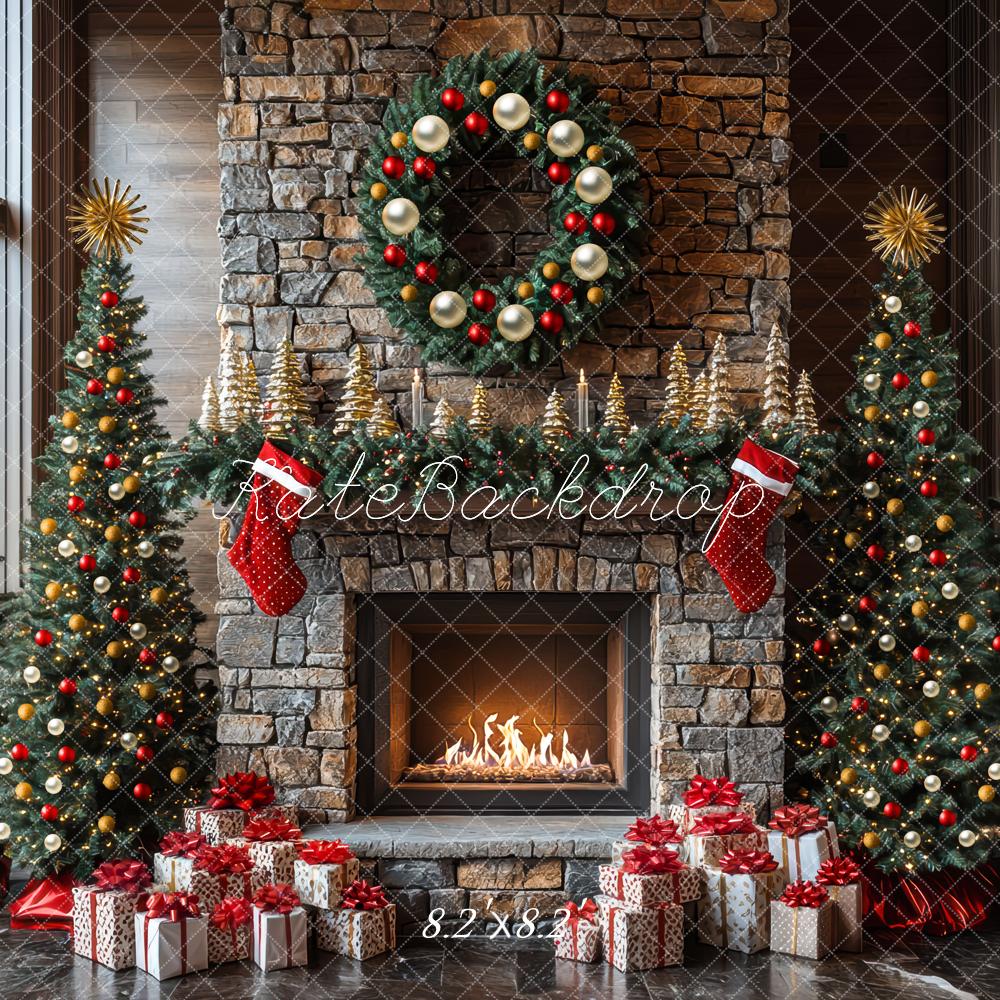 Kate Weihnachten Kamin Tannenbaum Geschenke Hintergrund Entworfen von Mini MakeBelieve - Kate Backdrop.de