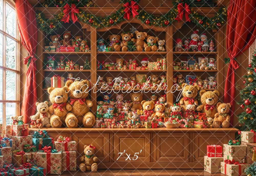 Kate Weihnachten Teddybären Regal Braun Hintergrund Entworfen von Emetselch - Kate Backdrop.de